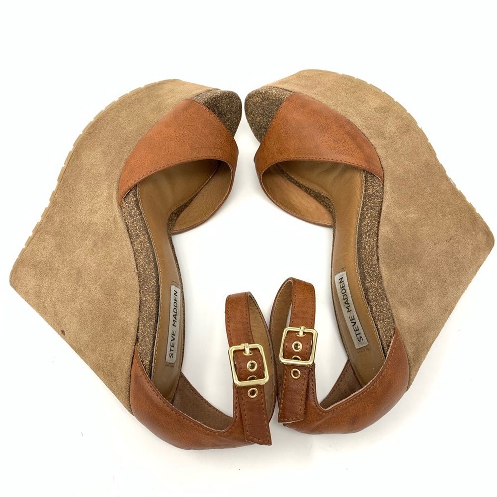Steve Madden Platform Wedge Sandals Brown Leather